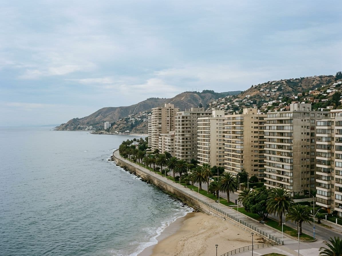 Edificios de departamentos frente al mar en el borde costero